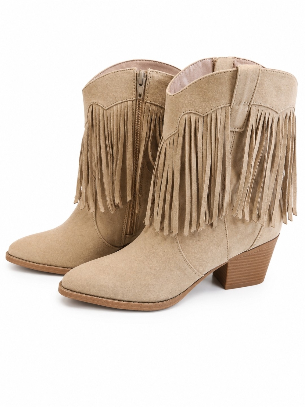 Time And Tru Fringe Western Taupe Ankle Boots Size 8 NET